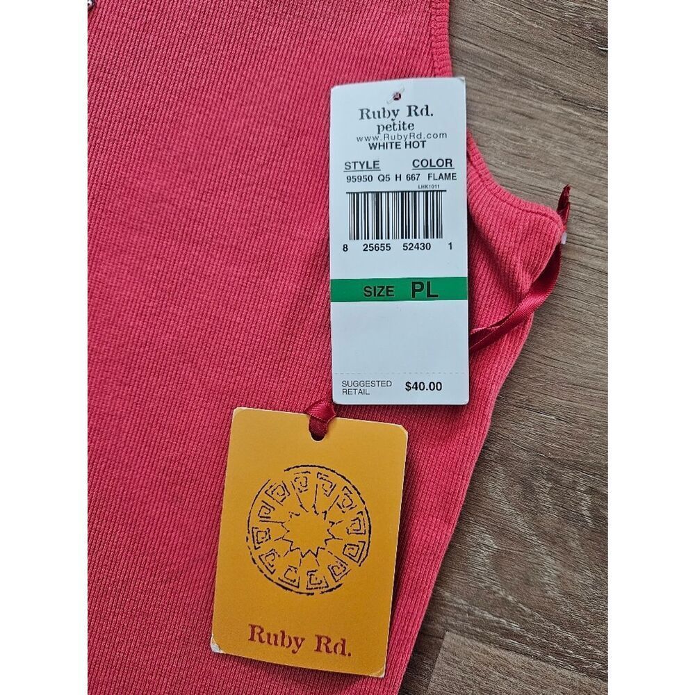 Ruby Rd Coral Beaded Ribbed Tank Top Size L - Picture 5 of 8